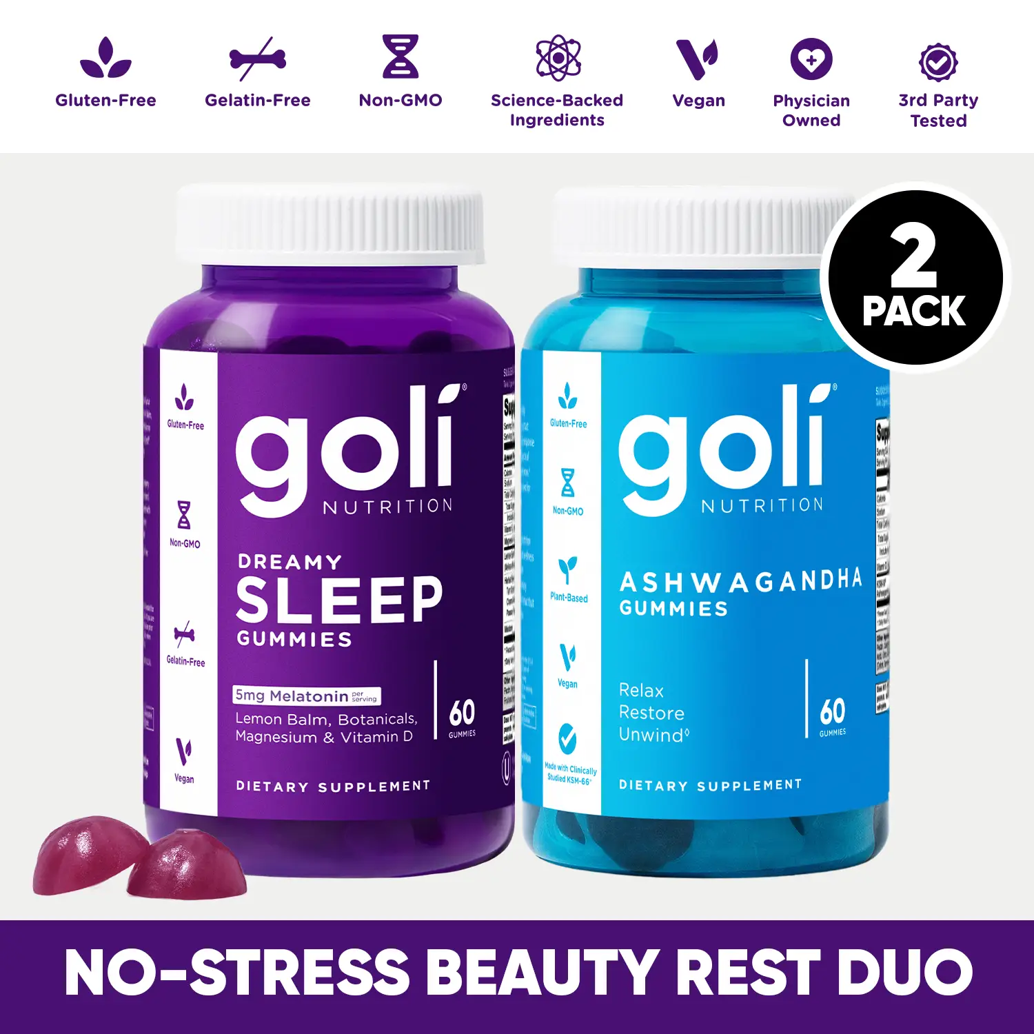 No-Stress Beauty Rest DUO - Goli Dreamy Sleep Gummies with Melatonin, Vitamin D,...