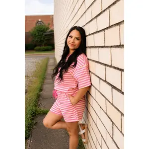 Yellow and Pink Stripe Short Set