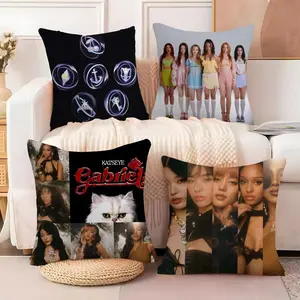 Band K-Katseye Pillow Case Double-Sided Printed Soft Short Plush Sofa Cushion Covers | Polyester & Breathable, Invisible Zipper, Mite-Resistant, Durable | Ideal for Sofa, Bedroom, Car & Kids Gift