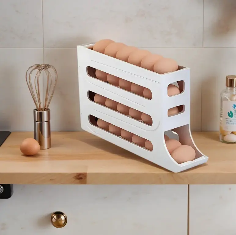 Automatic Rolling Egg Dispenser Organizer for Refrigerator 4-Tier Space-Saving Design Easy Access Suitable for Most Refrigerators