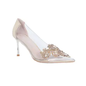 Lauren Lorraine Jamie Heel - Metallic Lucite Pointed Toe Stiletto with Rhinestone Swirl Glam for Summer Events