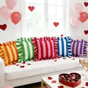 Romantic Striped Ruffled Square Pillow with Insert, Sofa Cushion, Home Decorative Cushion, Multicolor Home Decor, Perfect Valentine's Day Gift, Suitable for Bedroom Living Room Hotel