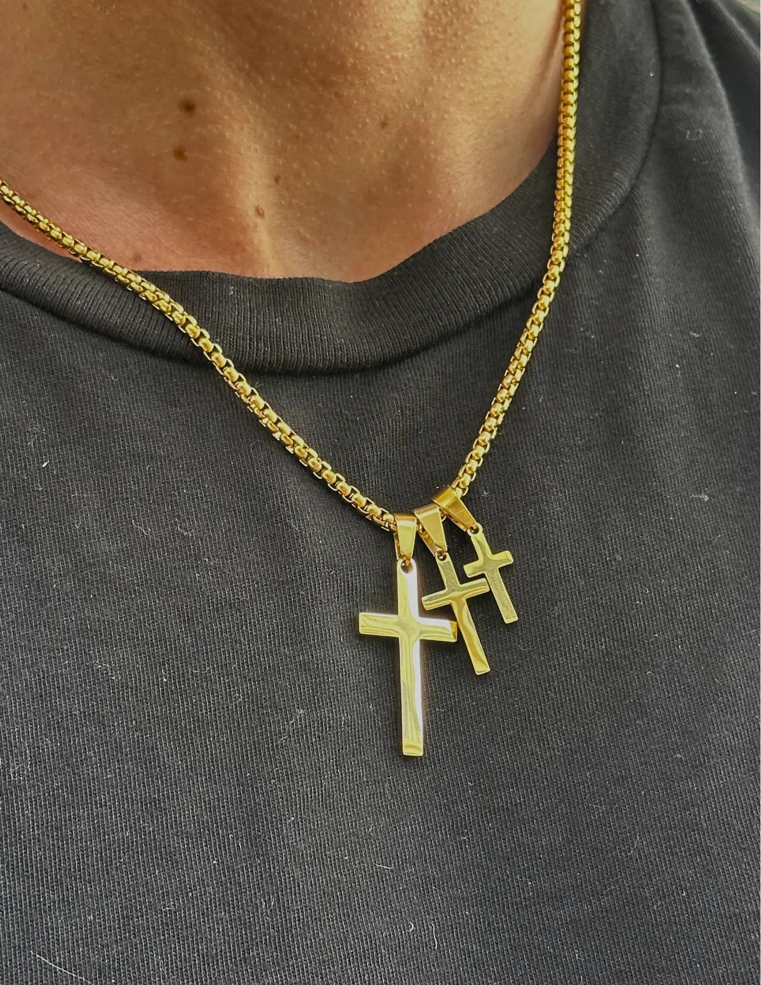 Stainless Steel Gold Cross Pendant, Waterproof & Tarnish-Free, Unisex Necklace for Men Women Boys, Classic Yellow Finish, Hypoallergenic, 1.2mm Box Chain Options