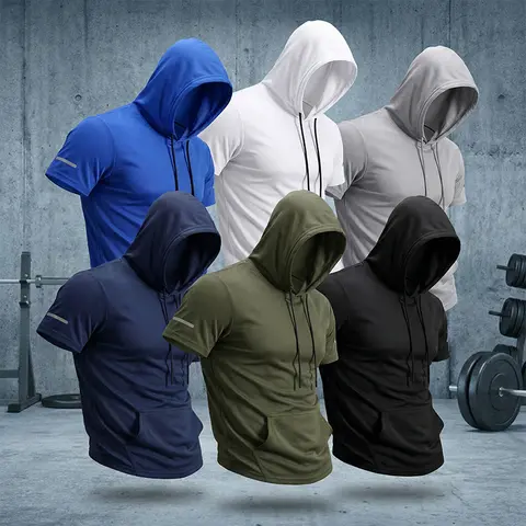 Men's 3-Pack Active Apparel - Solid Short-Sleeve T-Shirt, Drawstring Hooded Gym Sweatwear, Polyester Multifunctional Active Top (Cool, Breathable, Quick-Drying, Soft, Extra Cover) - Sporty Daily Wear for Gym, Running