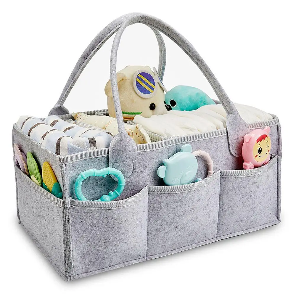 Cute Felt Storage Basket, Multi-purpose Diaper Caddy, Portable Nursery Storage Basket, Simple Durable Storage Basket for Home Outdoor