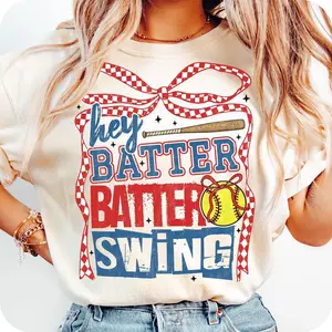 [Sale Up To 50%] Retro Softball Batter Batter Swing  Checkered Softball Coquette T-Shirt