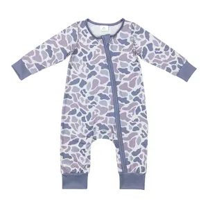 LR0819--baby clothing Camouflage brown and gray zip-up long-sleeved sleeper