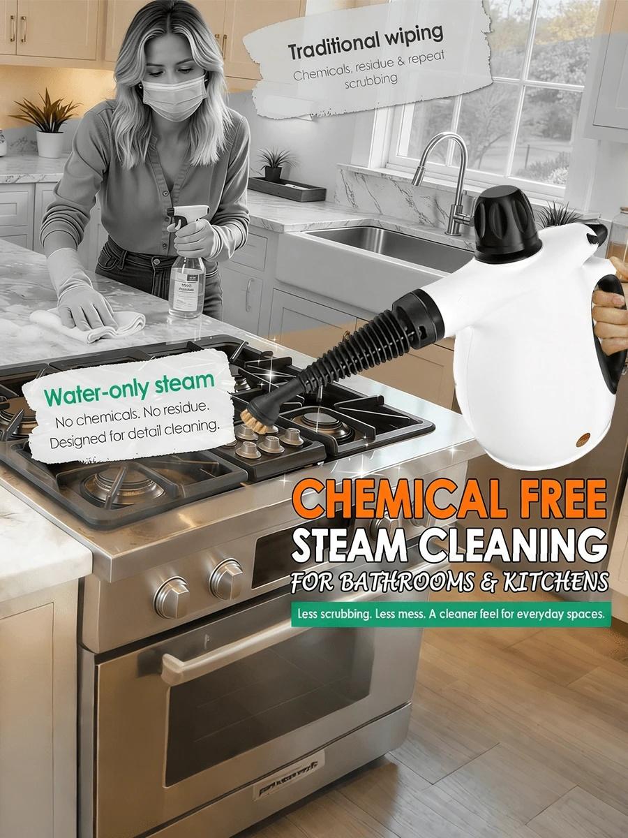 Handheld Steam Cleaner, Pressurized Handheld Multi-Surface Natural Steam Cleaner With 12 PCS Accessory & Labor-Saving Lock, 450ML Capacity, Multi-Surface Deep Cleaning For Home, Car, Bathroom, Grout, Floor, Window