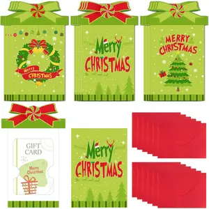 12 Sets Christmas  and  Card Sleeves, Xmas  Holder Ornaments for  Gifts with Envelopes, Green Merry Christmas Gifting  Cards  Holder for Xmas Holiday Party  Decor