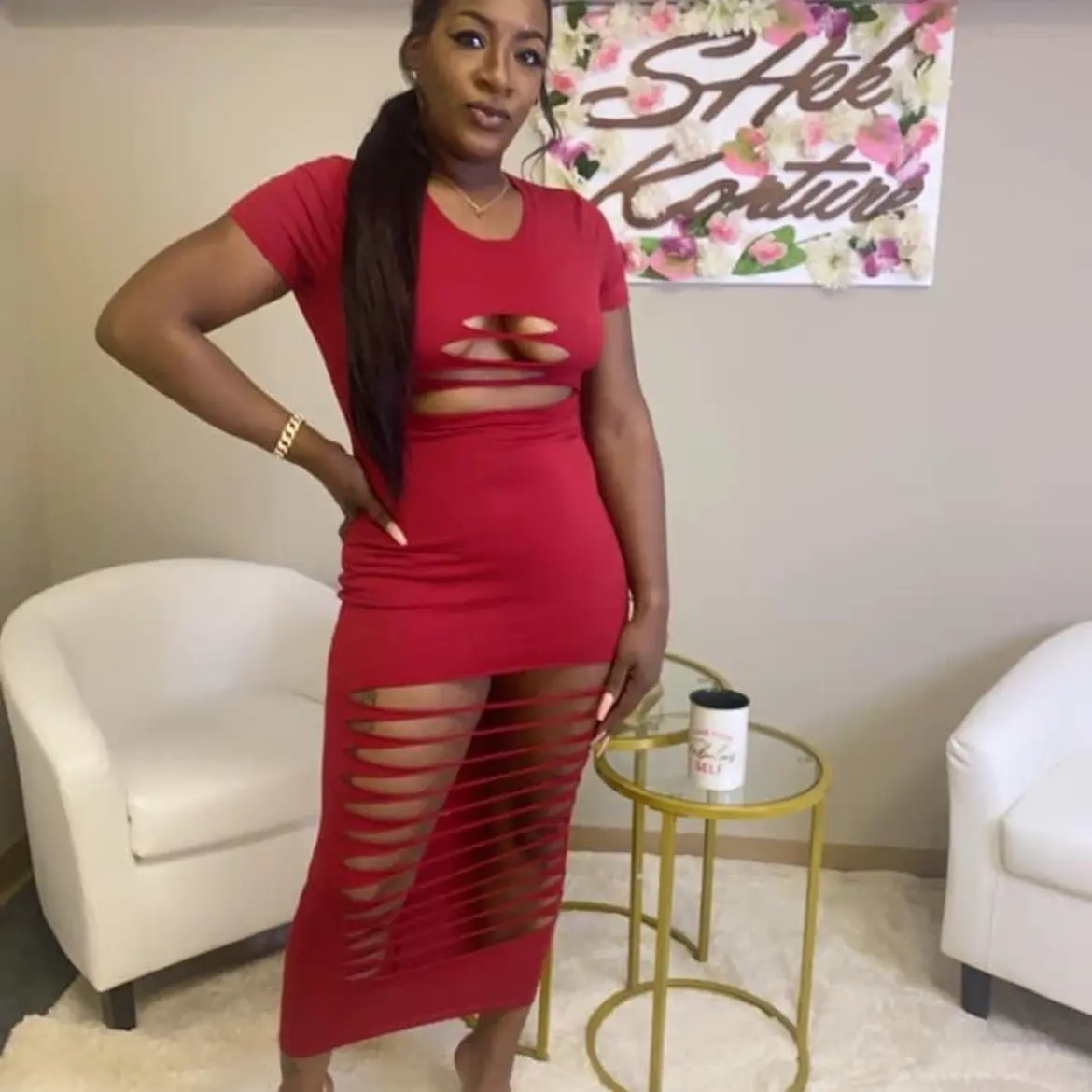 Women fitted Bodycon Distress Dress