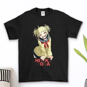 Himiko Toga Yandere Smile Chaos Tee, Dark Anime Aesthetic Tee Featuring Blond Mischief & Bloody Vibes