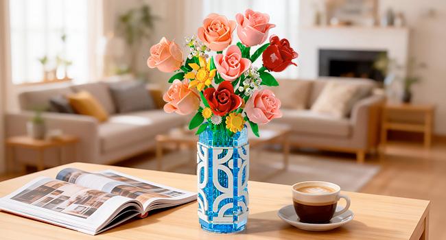 14 Flowers Bouquet Building Set with Vase and LED Light, Mother's Day 747 PCS Mini Roses Flower Botanical Building Blocks Toy, Birthday Gifts for Adults, Artificial Roses Flowers Home Decor 14 Flowers Bouquet Building Set with Vase and LED Light, Mother's Day 747 PCS Mini Roses Flower Botanical Building Blocks Toy, Birthday Gifts for Adults, Artificial Roses Flowers Home Decor