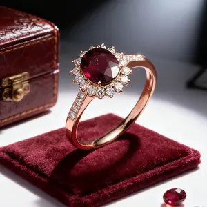 Women's Light Luxury Pomegranate Red Zircon Ring| Floral Diamond-Accent Design| Engagement & Wedding Gift Jewelry
