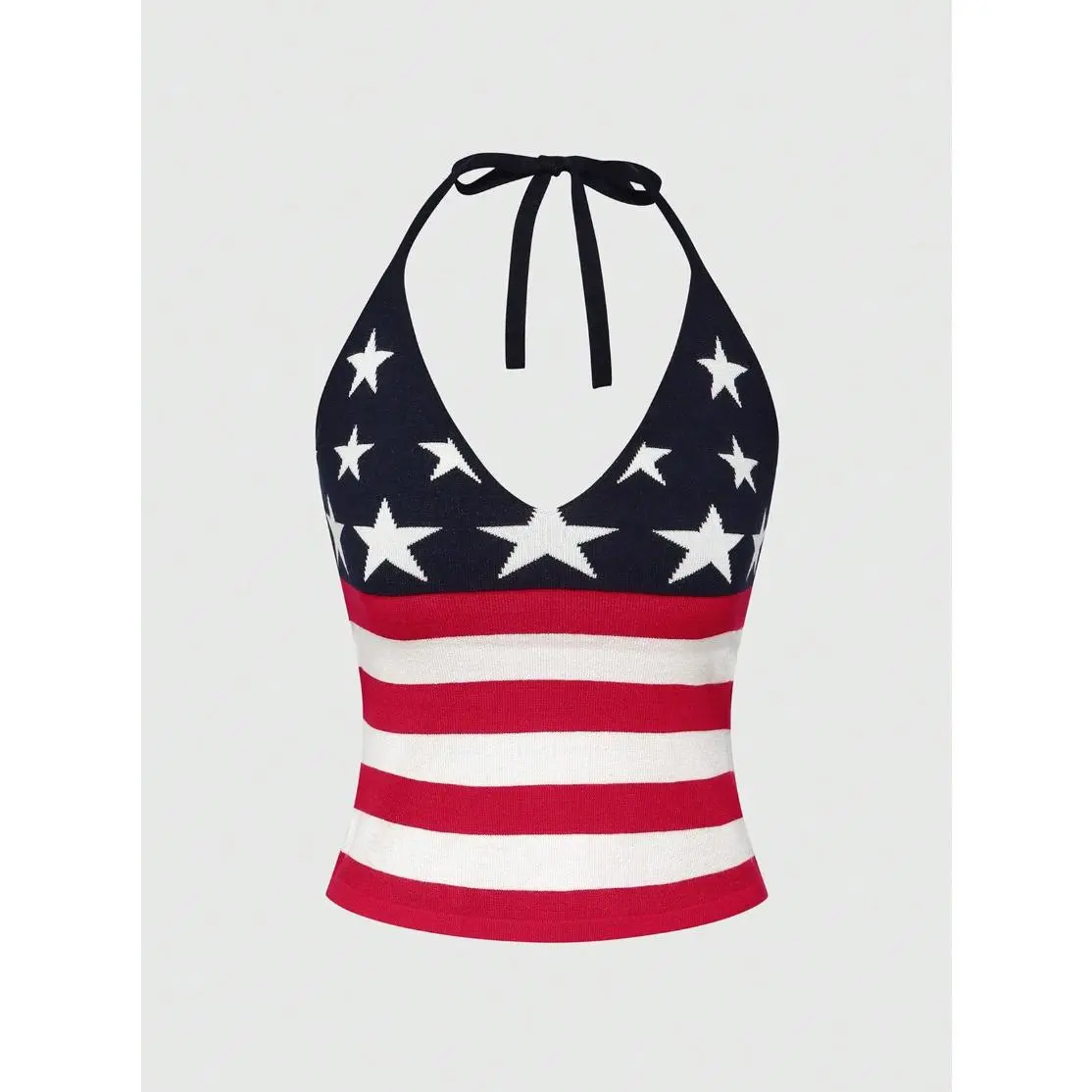 SHANIAH Women 4th Of July Cute & Comfortable 90s Millennium American Flag Printed Halter Knit Top