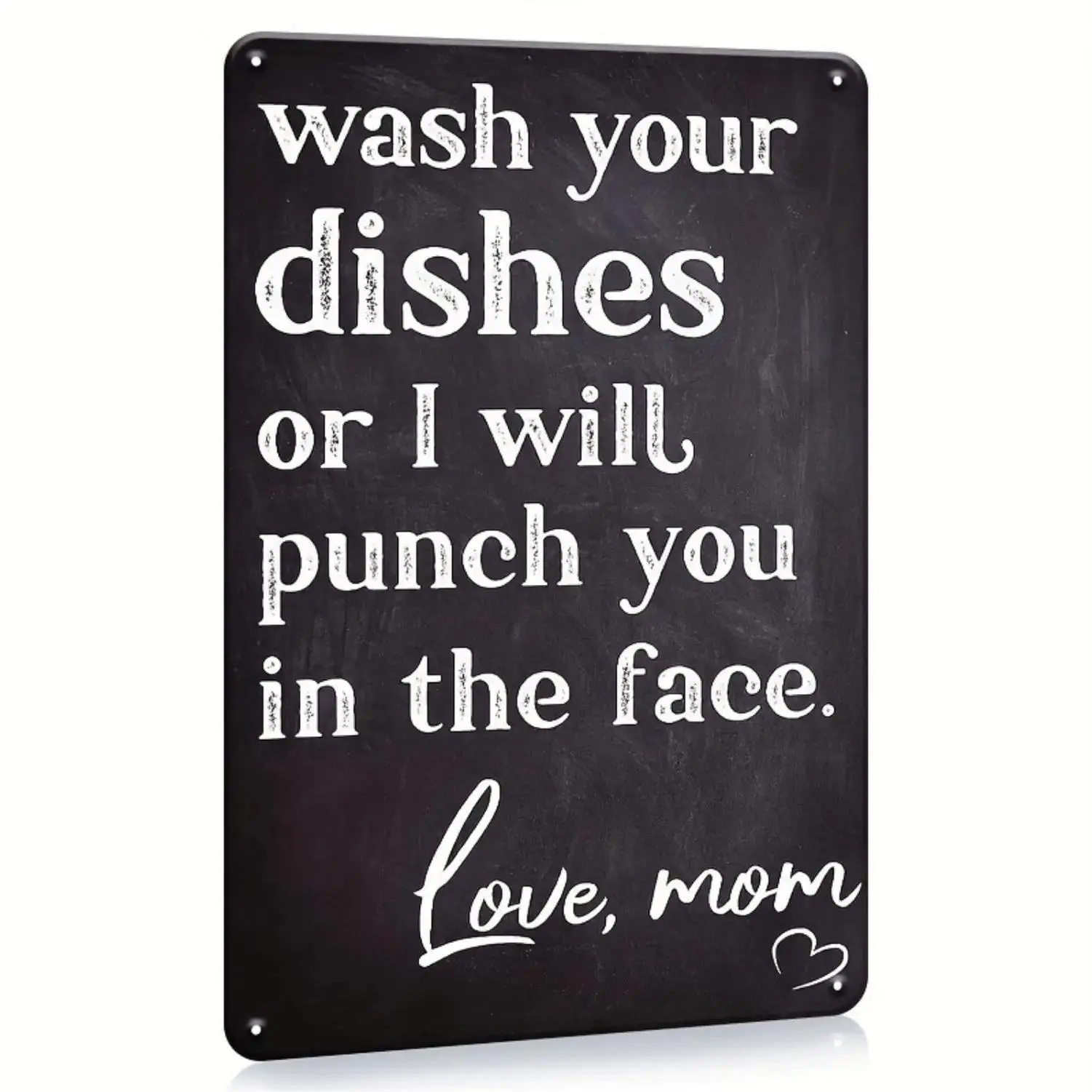 Funny Print Rectangle Metal Tin Sign (8"x12") - "Wash Your Dishes Or I'll Punch You In The Face" Home Decor, Kitchen Wall Art Humor Warning Novelty, Home Office & Room Decor, Unique Mother's Day & Anniversary Gift