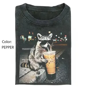 Funny Raccoon Drinking Iced Coffee Shirt, Animal Meme Graphic Tee, Gift for Men Women, Casual Top Unisex