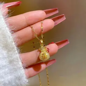 Titsteel Necklace with Intricate Hollow Blessing Character for a Spiritual Vibe[1.13]