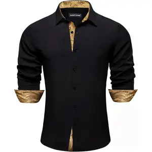 Barry.Wang Men's Dress Shirts Checkered Paisley Collar Cuff Contrast Button Down Long Sleeve Formal Casual Shirt Western