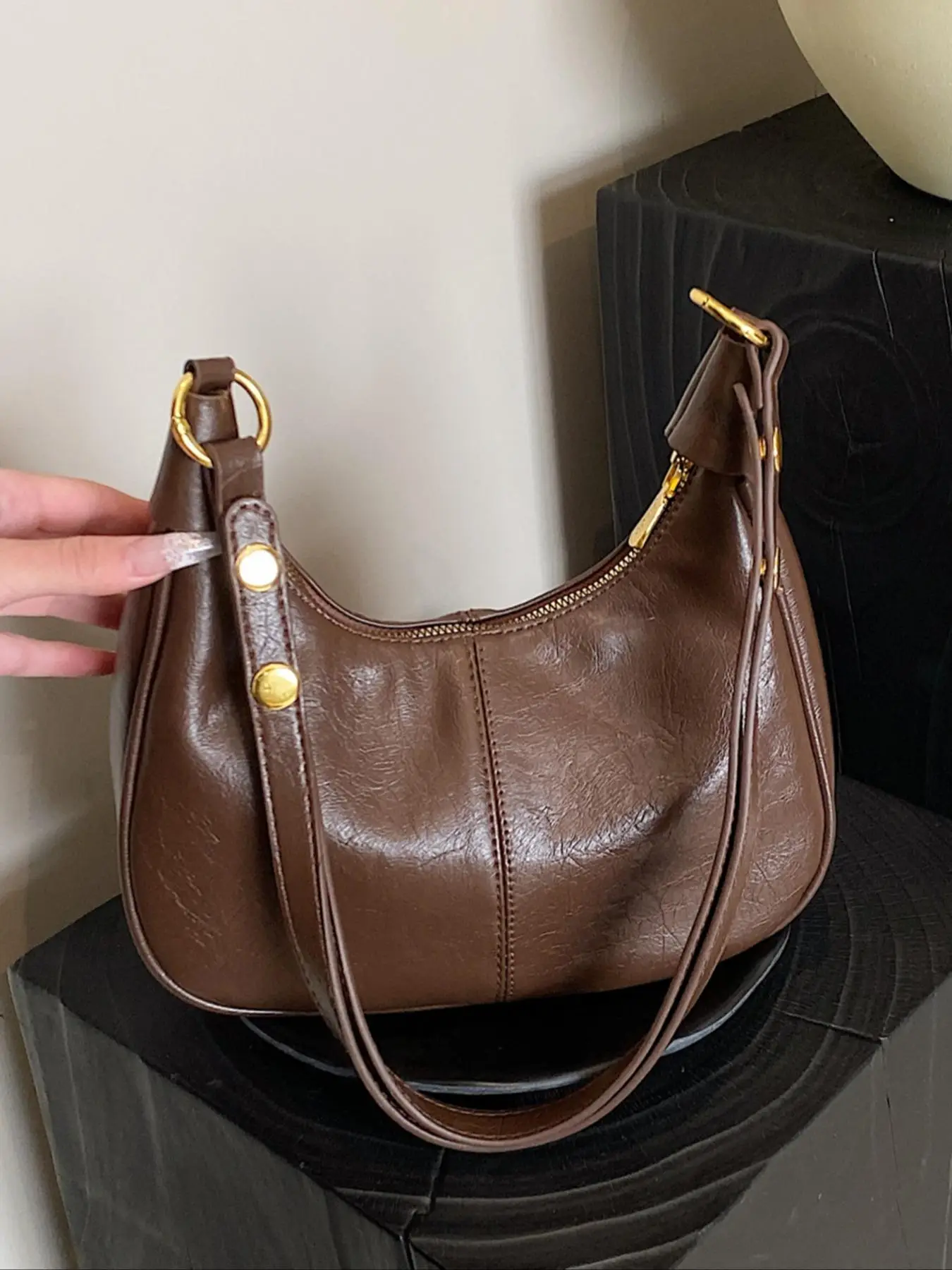 Women's Elegant Solid Shoulder Bag, Fashionable Pu Leather Crossbody Bag for Daily Used, Casual Trendy Versatile High-quality Daily Commuting Bag, Wor