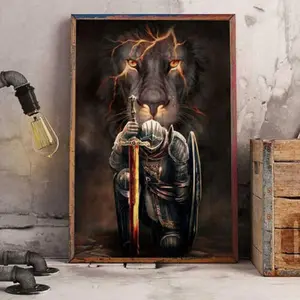 Christian Lion And The Armor Of Faith Cross Bilbe Wall Decor Poster 12x18 No Frame