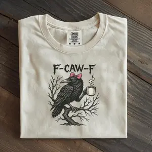 Gothic Crow Comfort Colors T-Shirt F-Caw-F Black Bird Shirt, Funny Halloween Raven Graphic Tee