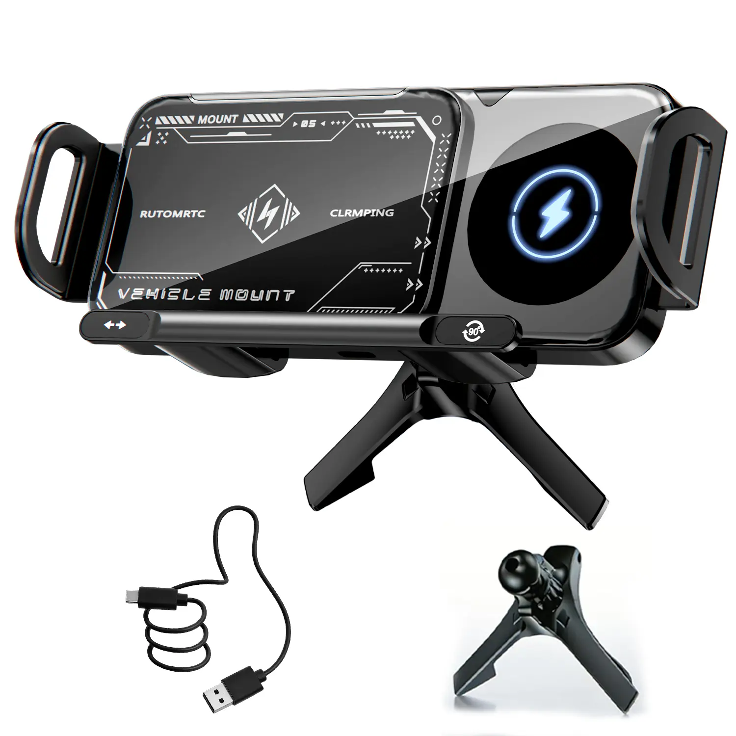 Wireless charging mobile phone car holder, electric induction opening and closing, 90° rotating car holder, 15W wireless fast charging, air outlet + center console mobile phone car holder, suitable for iPhone, Samsung, Google, etc.