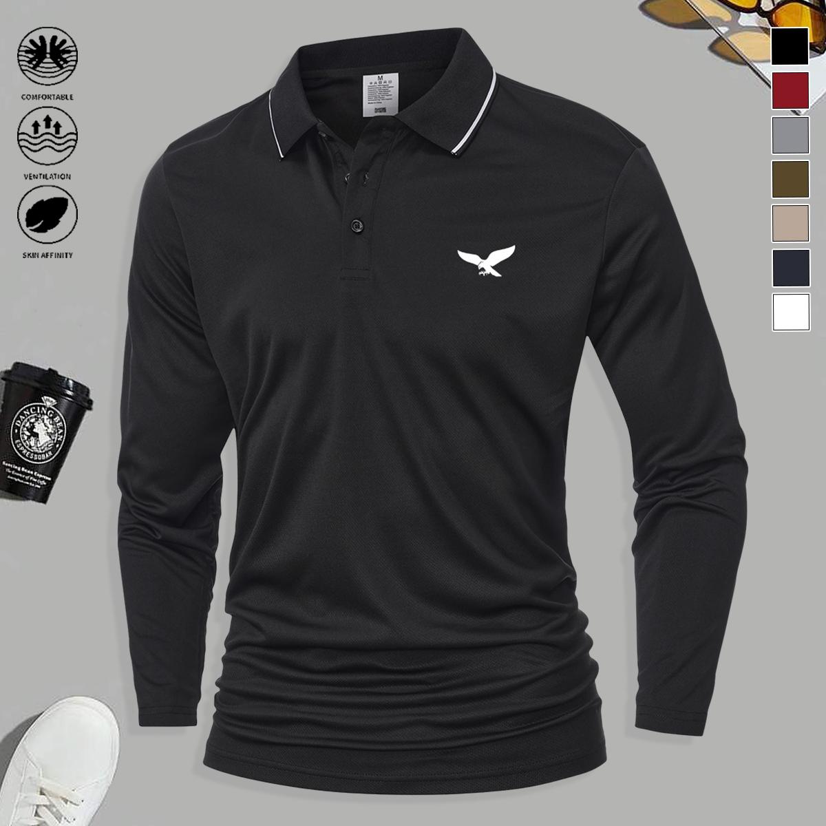 Set of 5 men’s long-sleeve polo shirts—fashionable and versatile, solid color design, suitable for sports and casual occasions, soft and comfortable; men’s long-sleeve polo shirt set.,clothes for back to school,first day of school outfits