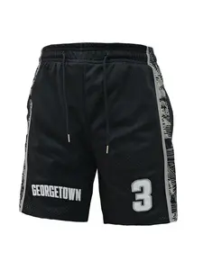 Men's Letter & Number Embroidered Basketball Shorts, Breathable Comfortable Gym Shorts, Loose Casual Drawstring Waist Shorts for Outdoor Training, Gym Workout Clothes