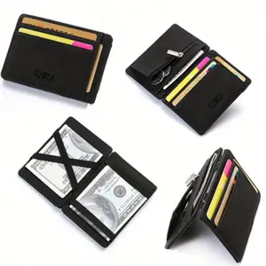 1pc Magic Wallet Money Clip Zipper Coins Purse Faux Leather Men Women Creative Wallet Card Cases Purse
