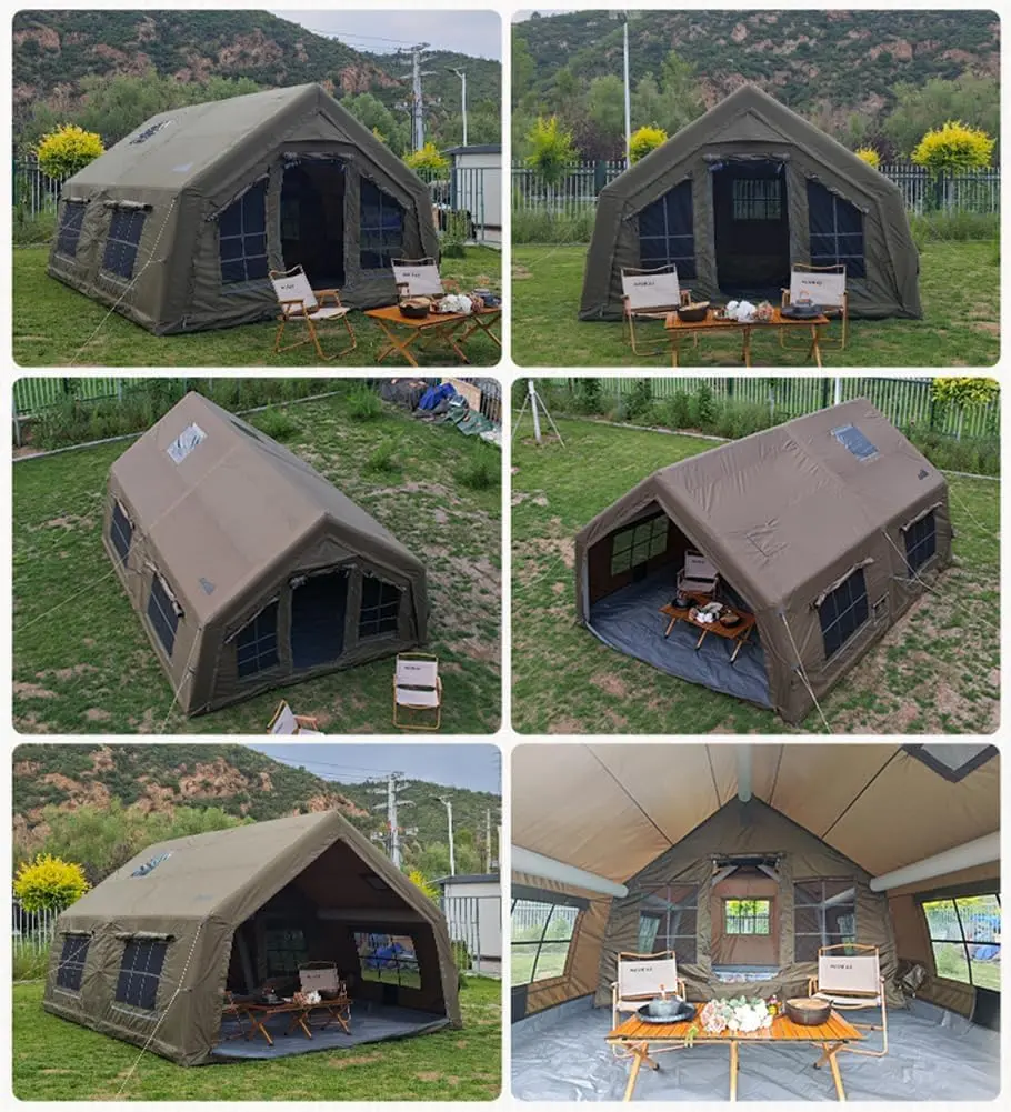 Spacious Blow Up Tent with Skylight, Waterproof Inflatable Family Camping Tent with Stove Jack for All Season Use