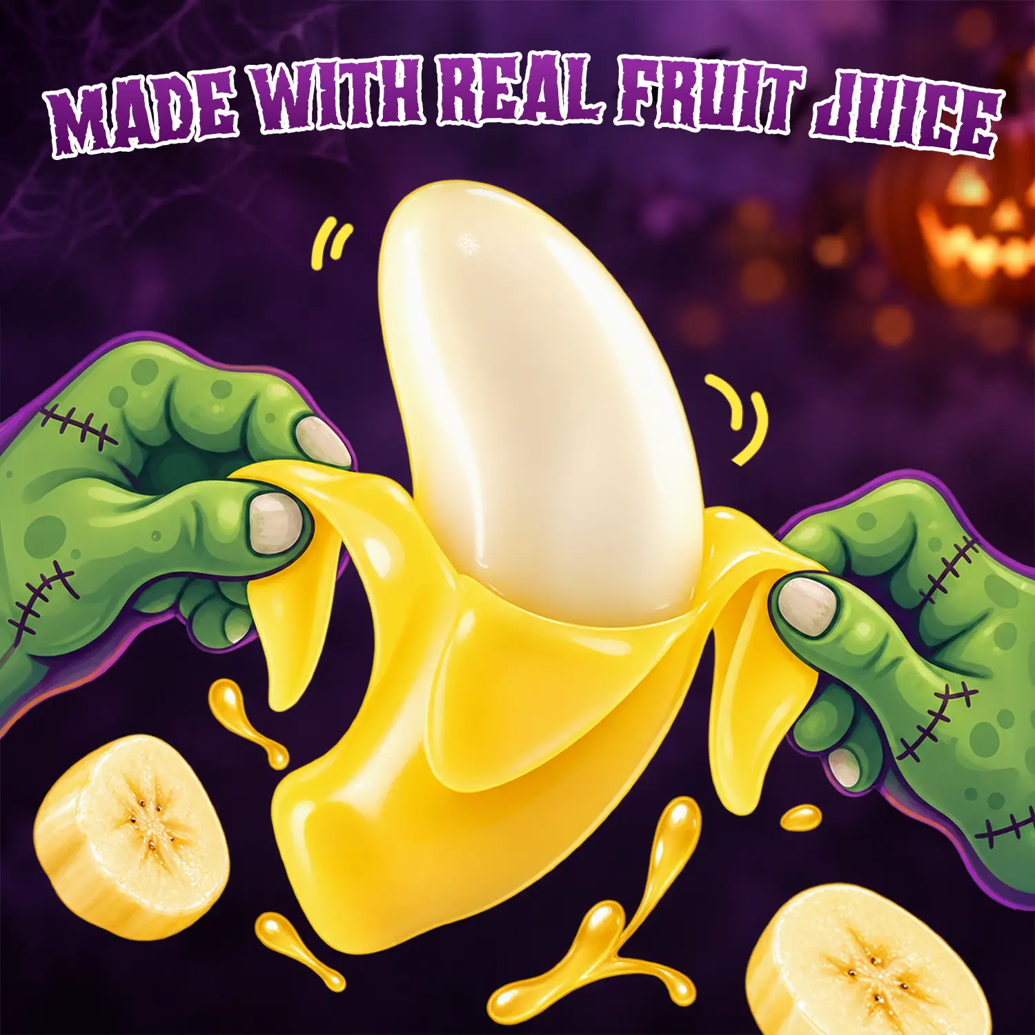 Candy Master Peel & Pop Peelable Gelatin Gummies - 6 Fruity Food Flavors (Banana, Lychee, Grape, Peach, Mango, Pineapple) - Juicy, Chewy, Halal Certified Food with Syrups,  Juice Concentrate - Ideal for Youth, Halloween Party Favors, Goodie Bag Stuffers