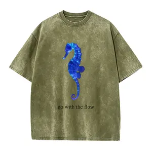 With The Flow Seahorse Shirt, Vintage Ocean Graphic Tee, Sea Life Aesthetic T-Shirt, Gift for Marine Biologist, Minimalist Nature T-shirt