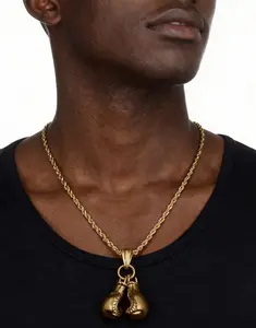 [BOXING GLOVE NECKLACE] Retro Boxing Glove Gold 24" Pendant Necklace Stainless Steel Unisex Sports Fashion Accessory