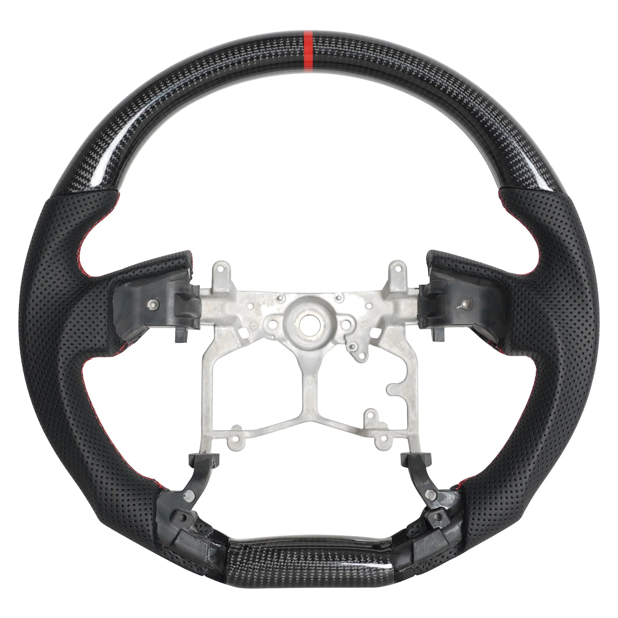 Real Carbon Fiber Steering Wheel for Toyota Prado LC150 2010-2017/Tundra 2014-2021/Tacoma 2012-2023/4Runner 2010-2024 Steering Wheel D-Shaped Flat Bottom Nappa Perforated Red Positioning Line, Perforated Leather