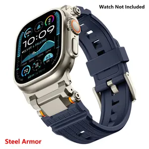 Compatible for Apple Watch Ultra 2/1 Band 49mm/46mm/45mm/44mm/42mm for Men, Metal Connector with Silicone Sport Band for iWatch Ultra Series 10/9/8/7/6/SE/5/4/3/2/1- Blue  Sport  Smartwatch Strap (Watch Not Included)