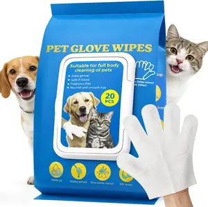 Pet Grooming Gloves Wipes - 20 Disposable Gloves for Bathing, Deshedding & Cleaning Cats & Dogs - Reusable Mitt for Removing Loose Fur, Dander & Dirt During Pet Massage