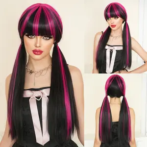 Black Rose Long Straight Synthetic Wig | Braided | Animated Character for Draculaura Halloween Vampire RPG Wig