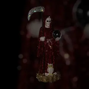 Angel of Death Statue with Rhinestones, Glittery Dress, Unique Design, Includes Pegasus & Owl Accoutrements