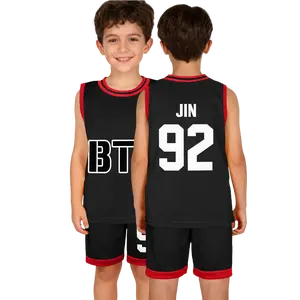 Youth Basketball Uniform Set| Kids Boys Girls Jersey Tank Top & Shorts| BT-21 Members Number Basketball Jersey Jin 92 Suga 93 RM 94 J Hope 94 Jimin 95 V 95 Jungkook 97 2-Piece Outfit