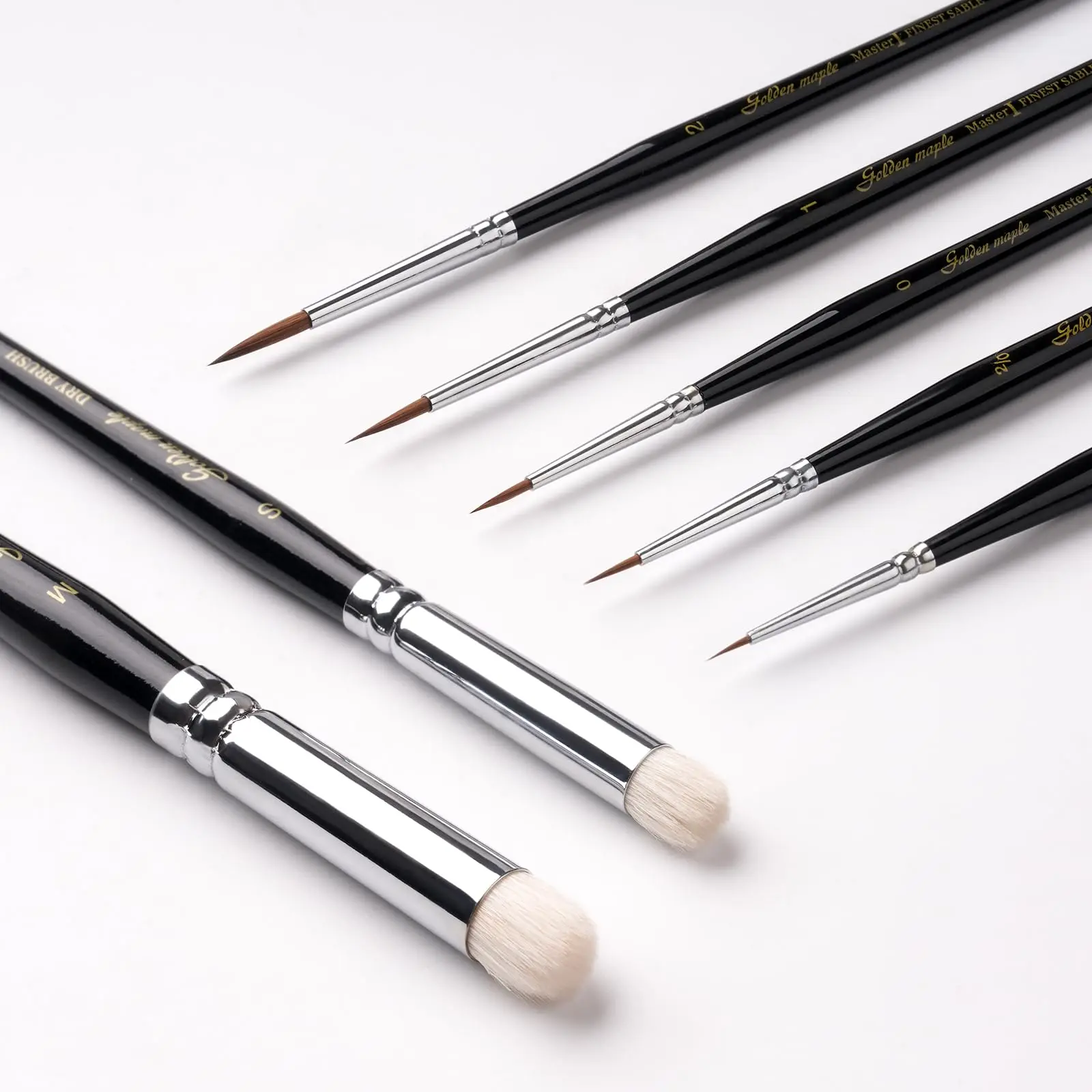 Master I: 2/0,0,1,2 Kolinsky Sable Detail Paint Brush& S,M Goat Hair Dry Brush - 7pcs/set