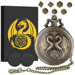 Durable Dragon Pattern Dice Set, Dnd Metal Dice, Polyhedral Dice Set, 1 Set Dice with Chain & Watch Case, Role Playing Game Accessories, Tabletop Games for Party, Family, Friends