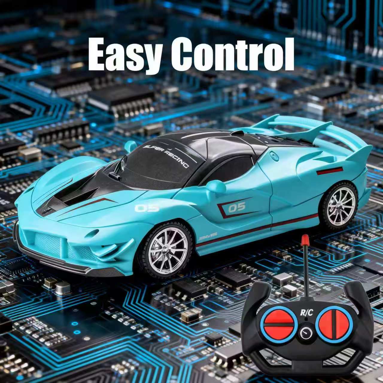 Cool Blue Remote Control Race Car - User-Friendly RC Toy for Boys & Girls, Ideal Birthday/Christmas Present，Easy to Control Fast Racing Toy