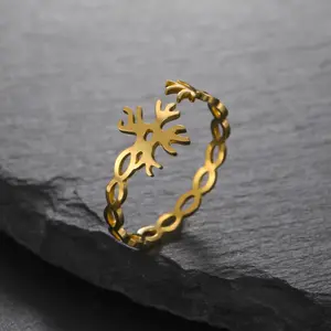 Cazador Neuron Symbol Adjustable Women's Ring Stainless Steel Jewelry Gold Color Neural Chemistry Open Finger Rings Gifts 2026