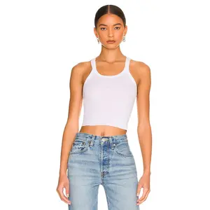 RE/DONE x Hanes Cropped Rib Tank in Optic White