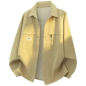 2026 New Workwear Shirt Jacket with Zipper Pockets, Casual Fashion Outerwear, Plus Size Dopamine Style, Sun Protection & Windproof, 2507