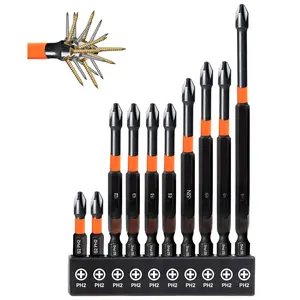 10-Pack Phillips Bits #2 Impact , 1-Inch to 6-Inch Long Phillips  Drill &  Bits, PH2  S2 Steel 1/4" Hex Shank for Impact Drivers, Professional & DIY Use