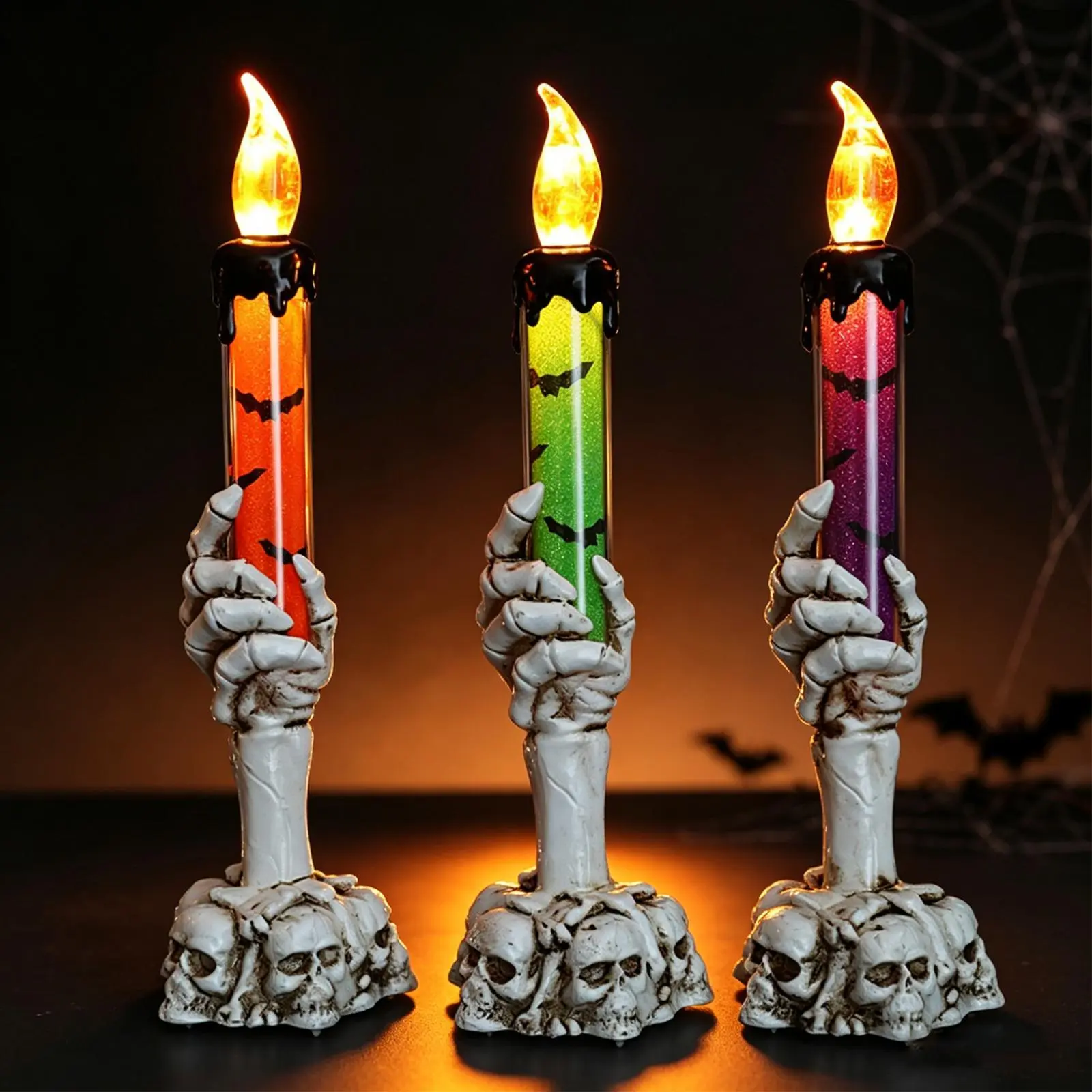 Halloween Vivid Resin Skeleton Hand Finger Candle Holders (Battery-Included), 2026 Halloween Delicate Bar Home Party Desktop Tea Light Holders Decor