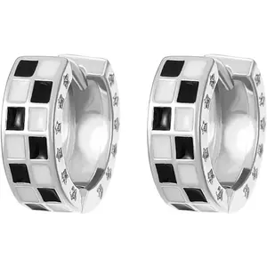 Round Circle Hoop Earrings for Women  Plated Cute White Black Checker Enamel Chunky Cartilage Huggie Hoops Earring Dainty Holiday Birthday Party