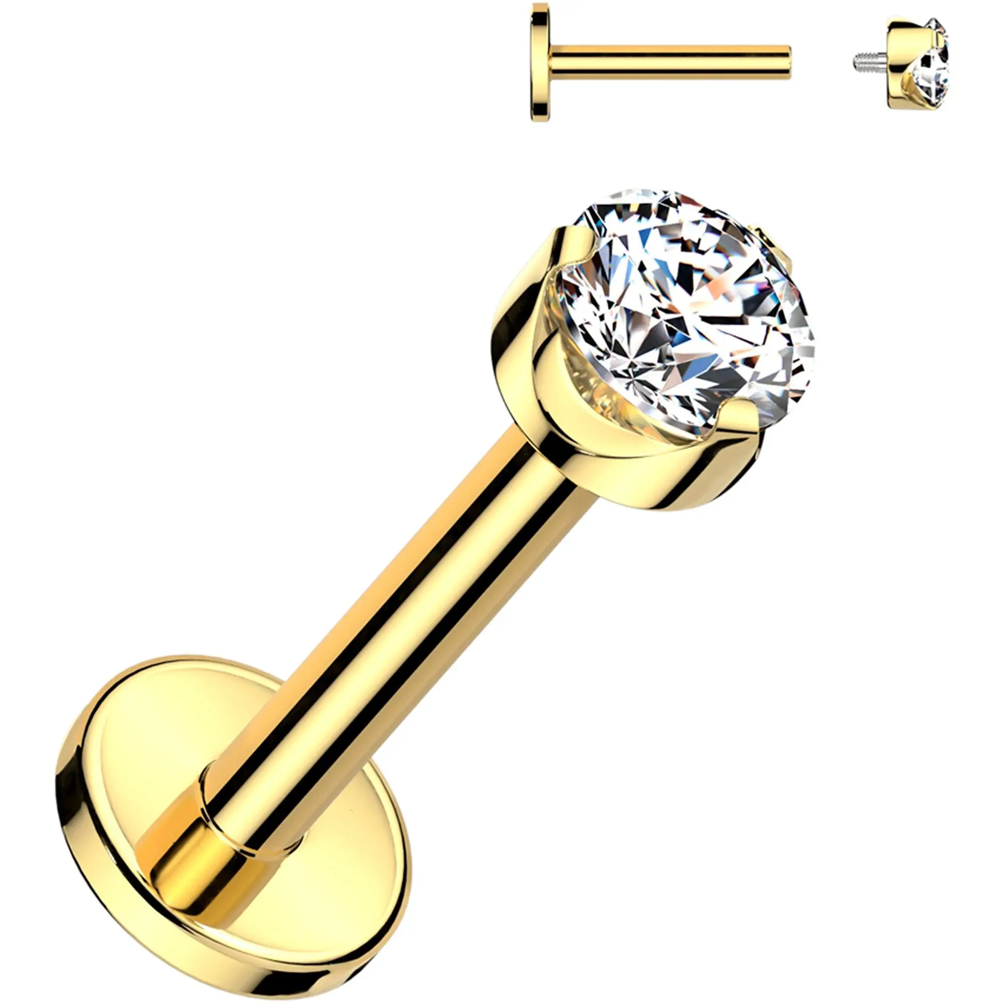 16G 5/16 3mm Clear CZ Round Gold PVD Medical Grade Titanium Flat Back Earring 16G 5/16 3mm Clear CZ Round Gold PVD Medical Grade Titanium Flat Back Earring