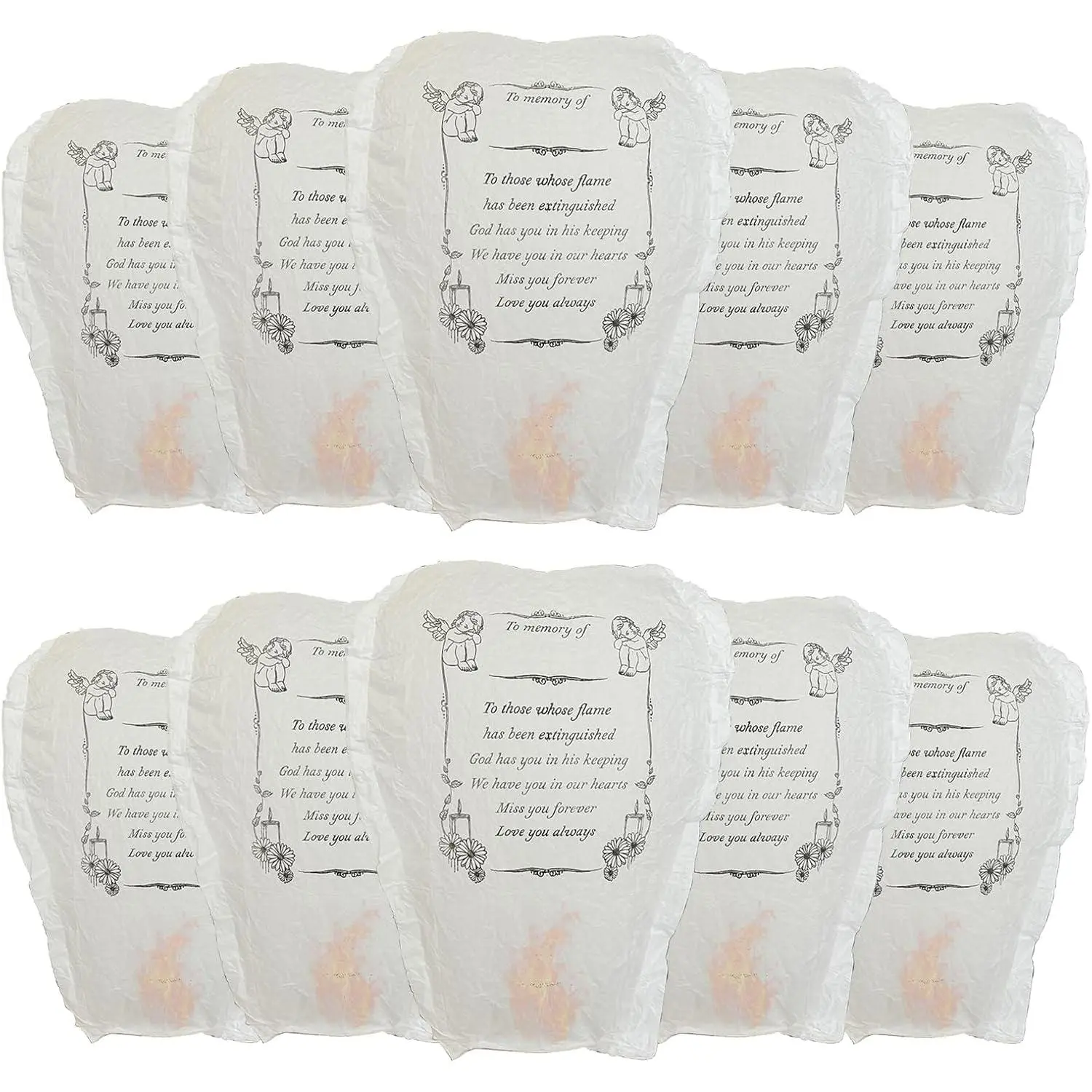 10 Pack White Festival Chinese Paper Lanterns, Biodegradable, Printed Text, Easy to Use, Outdoor, Occasion: General